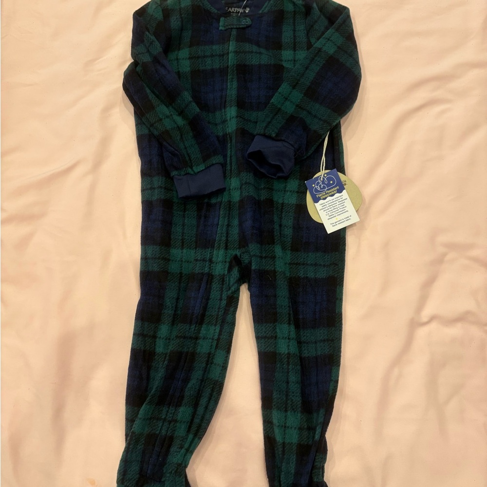 BearPaw Green and Blue Plaid Footie One Piece